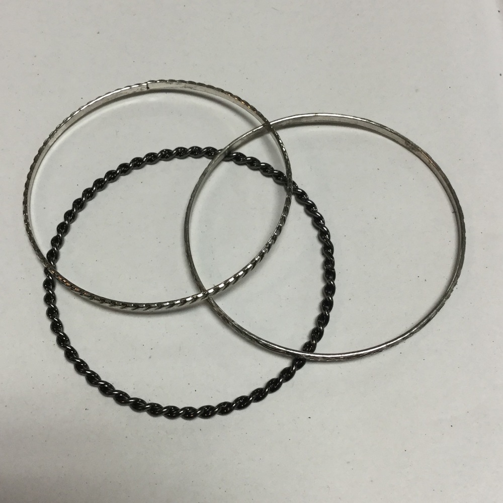 Set of 3 Black Silver Gray Bangle Bracelets NWOT